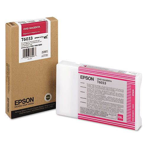 Epson Vivid Magenta ink cartridge and packaging on a white background