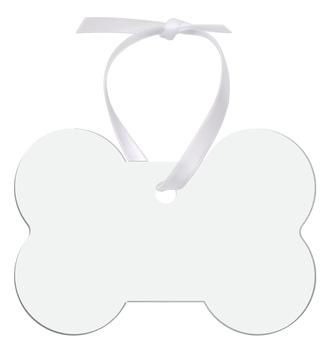Unisub 3.25" x 2.145" Dog Bone Aluminum Ornament 1 Sided with White Ribbon