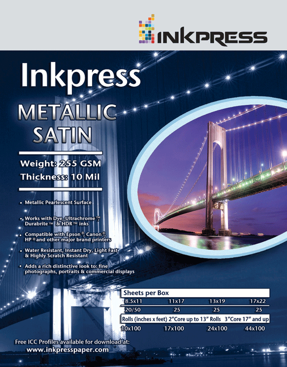 Inkpress Metallic Paper Satin 17" X 22" x 25 sheets