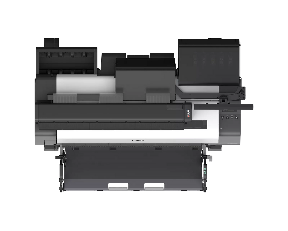 Top view of the Canon imagePROGRAF TX-3310 MFP Z36 showing the Z36 scanner, control panel, ink compartment and output basket