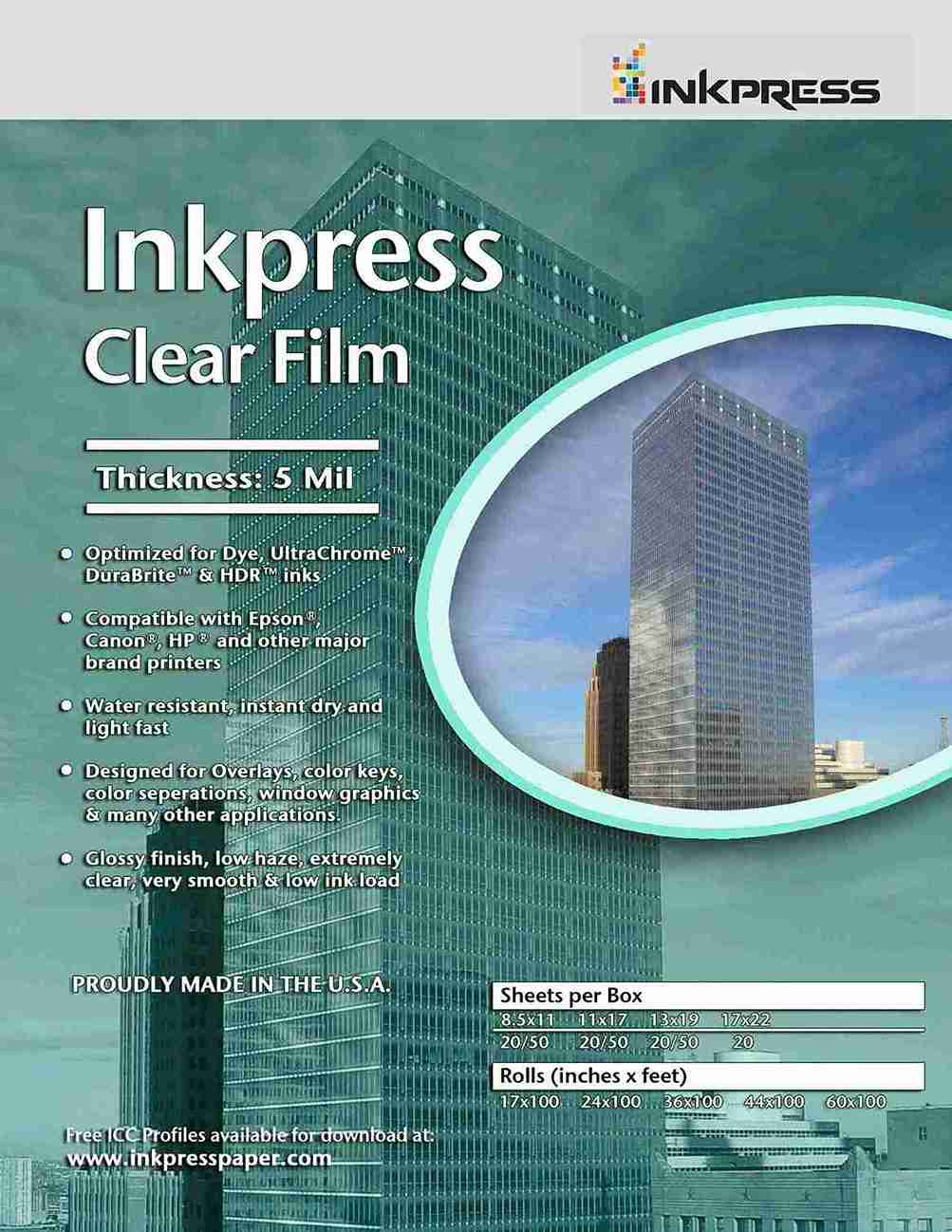 Inkpress 17" x 22" 5 Mil Clear Film 20 Sheets