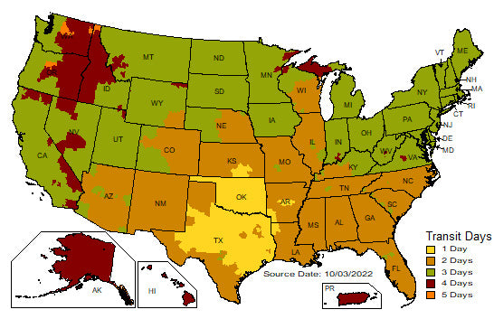 UPS Map transit times