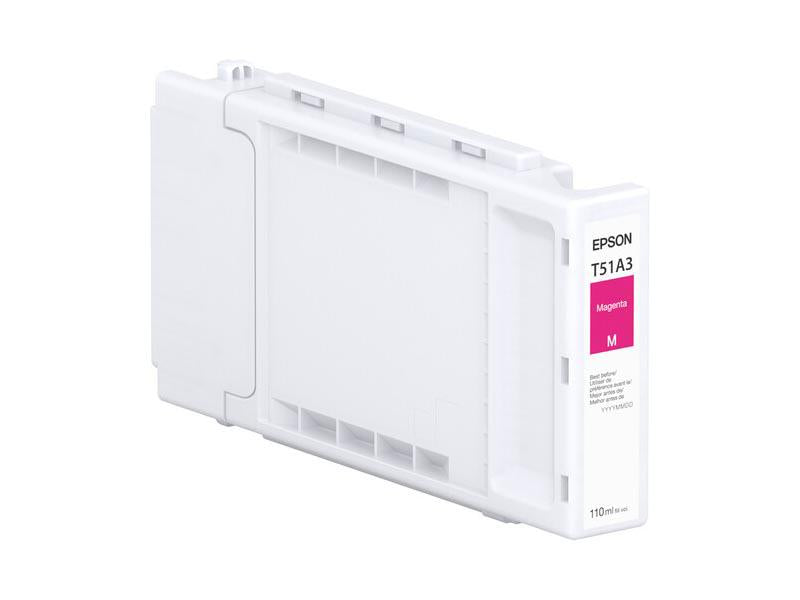 Epson ink cartridge with magenta label on a white background