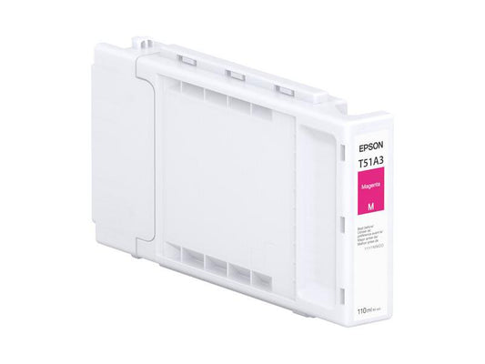 Epson ink cartridge with magenta label on a white background