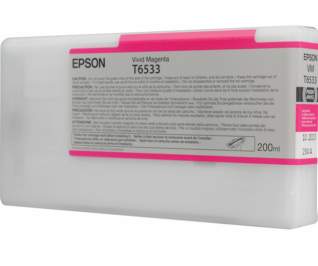 Epson Vivid Magenta ink cartridge T6533 on a white background