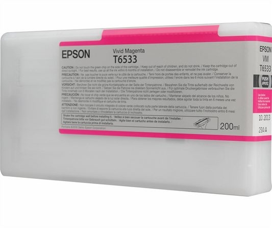 Epson Vivid Magenta ink cartridge T6533 on a white background