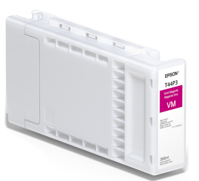 Epson ink cartridge with white and magenta design on a white background