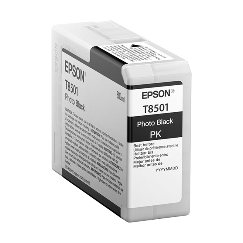 Epson T8501 photo black ink cartridge on a white background