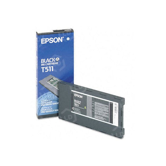 Epson black ink cartridge T511 with packaging on a white background
