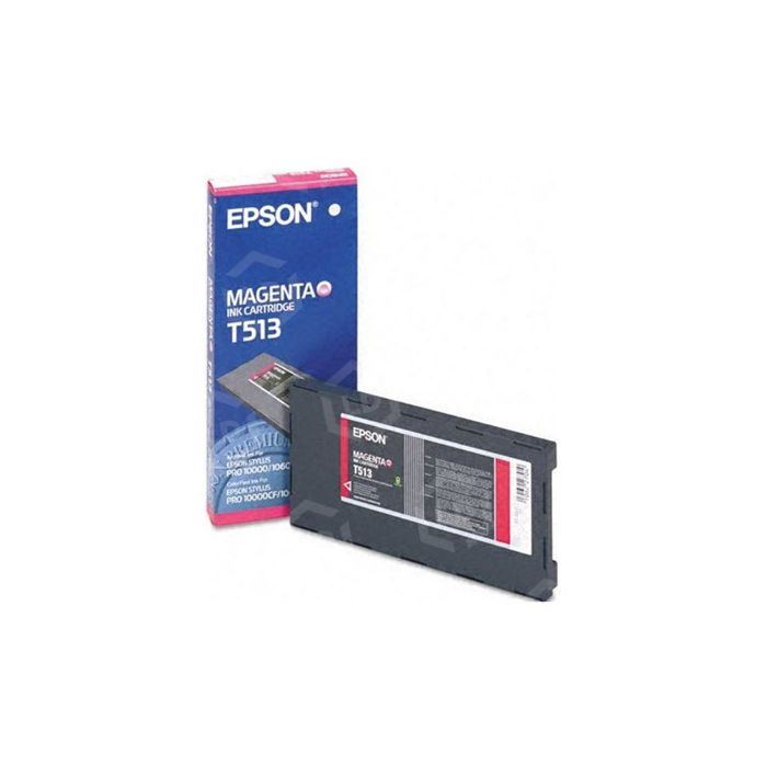 Epson magenta ink cartridge with packaging on a white background