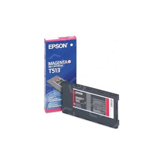 Epson magenta ink cartridge with packaging on a white background