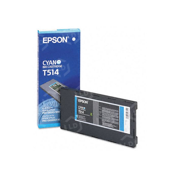 Epson cyan ink cartridge T514 with packaging on a white background