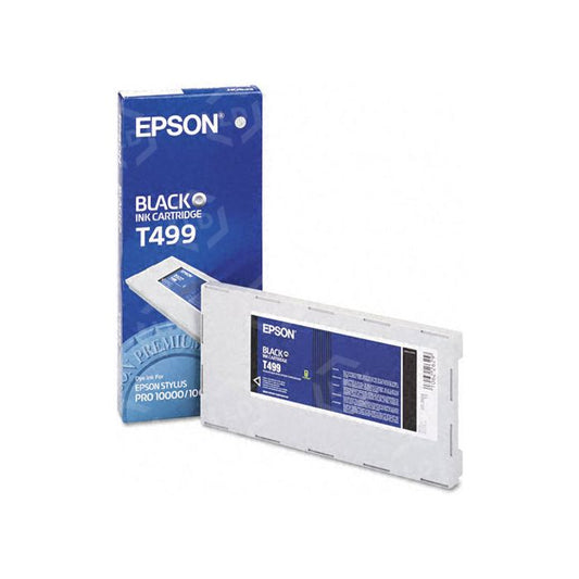 Epson black ink cartridge T499 with packaging on a white background