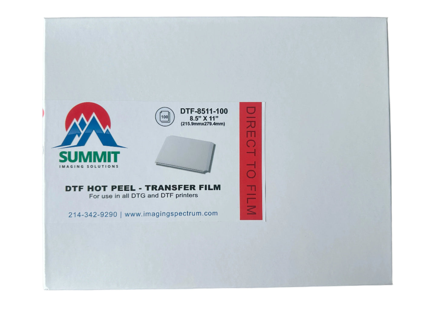 Summit DTF Hot Peel - 8.5in x 11in, 100 Sheets