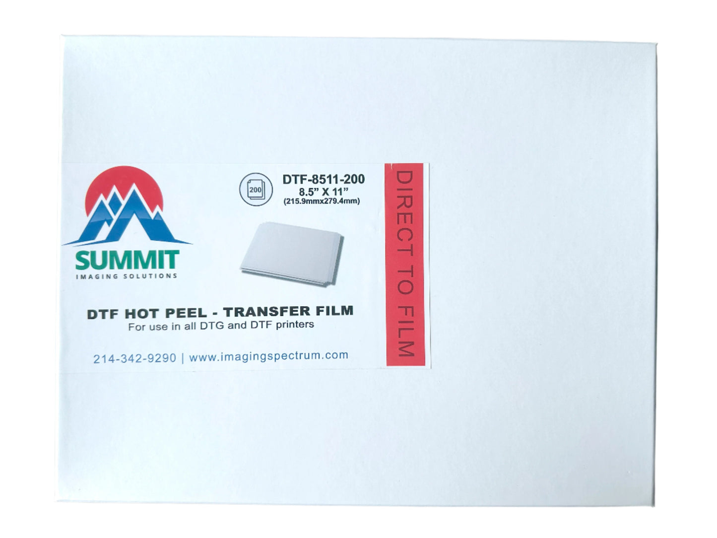 Summit DTF Hot Peel - 8.5in x 11in, 200 Sheets