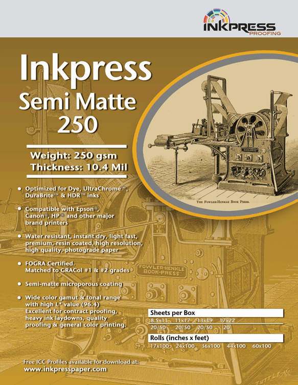 Inkpress Semi Matte 250 17" x 100'
