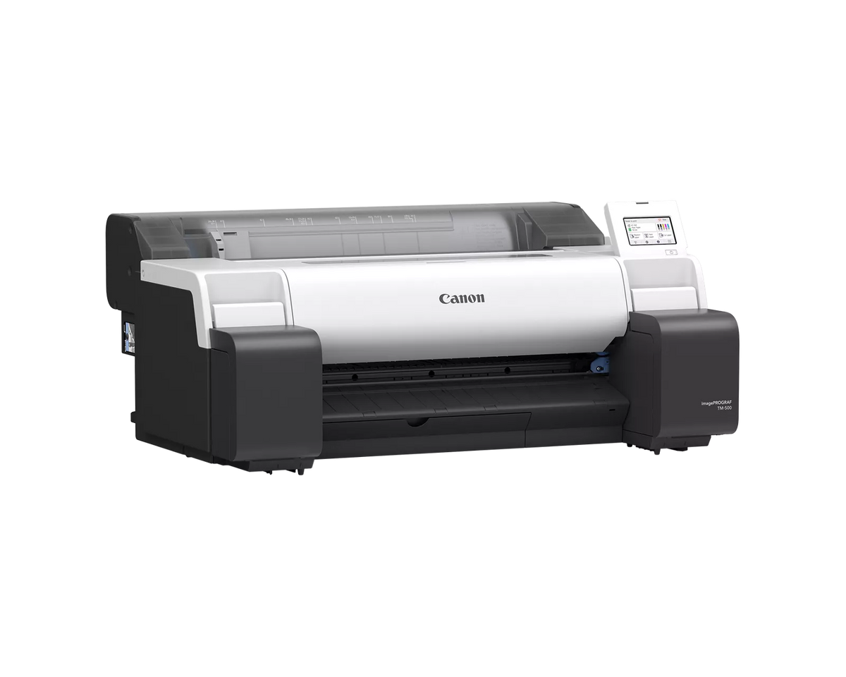 Canon imagePROGRAF TM-500 wide format printer shown at a left angle