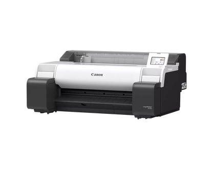 Canon imagePROGRAF TM-500 large format printer shown at a right angle, with touchscreen panel