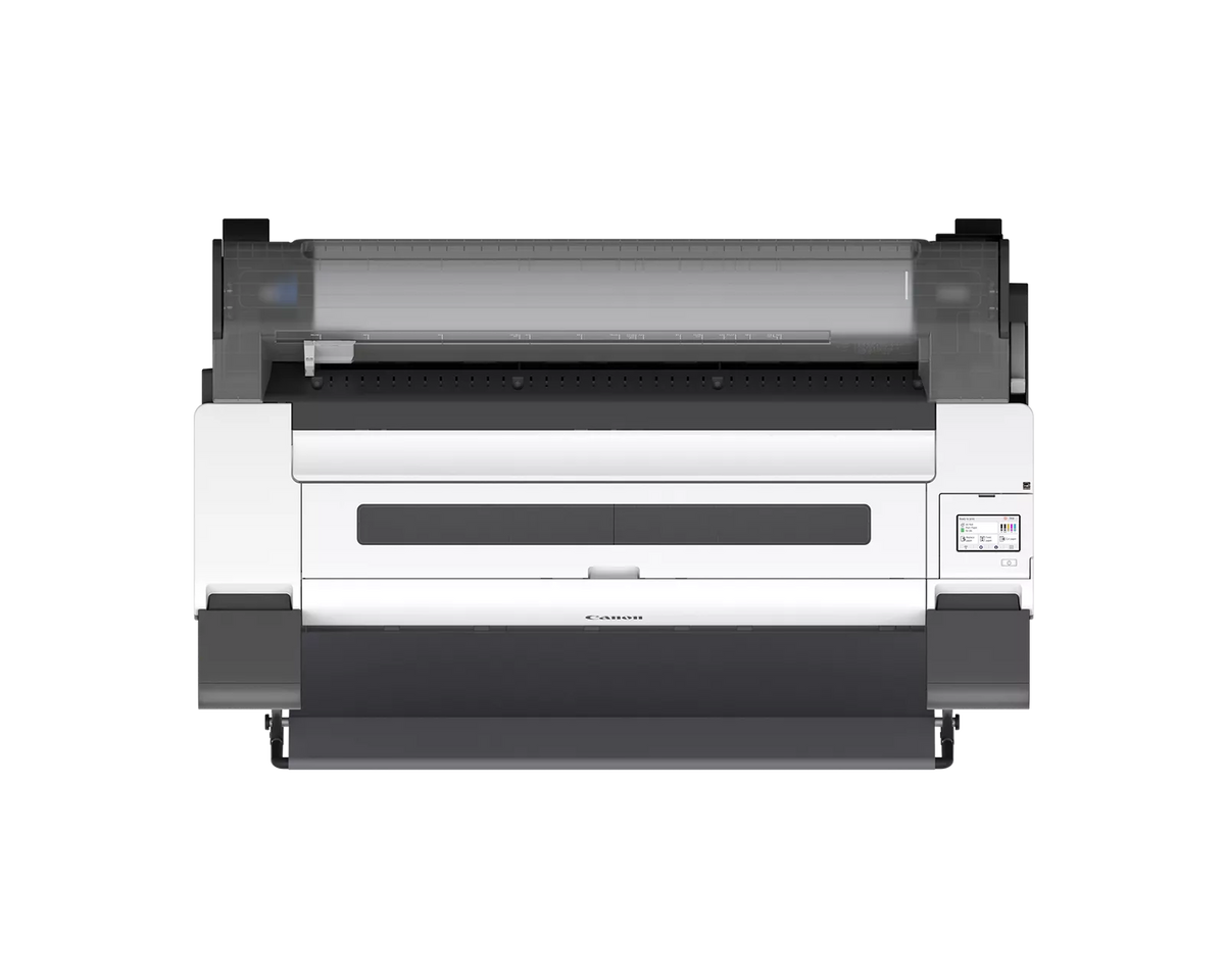 Top view of the Canon imagePROGRAF TM-610 36-inch printer showing the roll paper unit and control panel