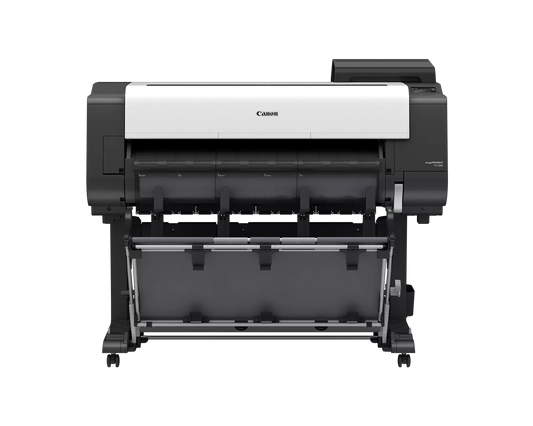 Canon imagePROGRAF TX-3300 36-inch large format technical documents printer on stand with output basket, front view