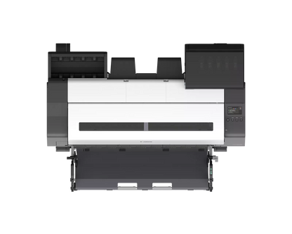 Top view of the Canon imagePROGRAF TX-3300 36-inch printer showing the control panel, ink compartment and output basket