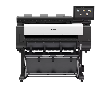Canon imagePROGRAF TX-3310 MFP Z36 36-inch large format multifunction printer with Z36 scanner, SmartWorks touchscreen, stand and output basket, front view