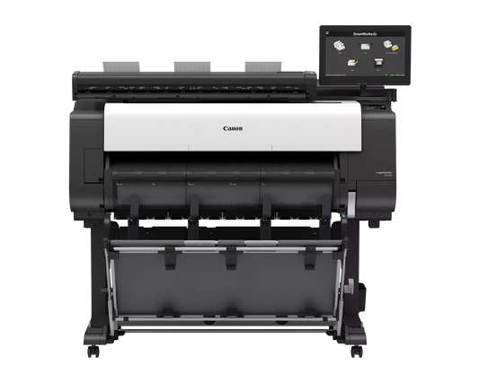 Canon imagePROGRAF TX-3310 MFP Z36 36-inch large format multifunction printer with Z36 scanner, SmartWorks touchscreen, stand and output basket, front view