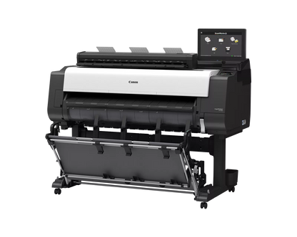 Canon imagePROGRAF TX-4310 MFP Z36 44-inch technical documents printer and scanner at an angle, on a wheeled stand with output basket