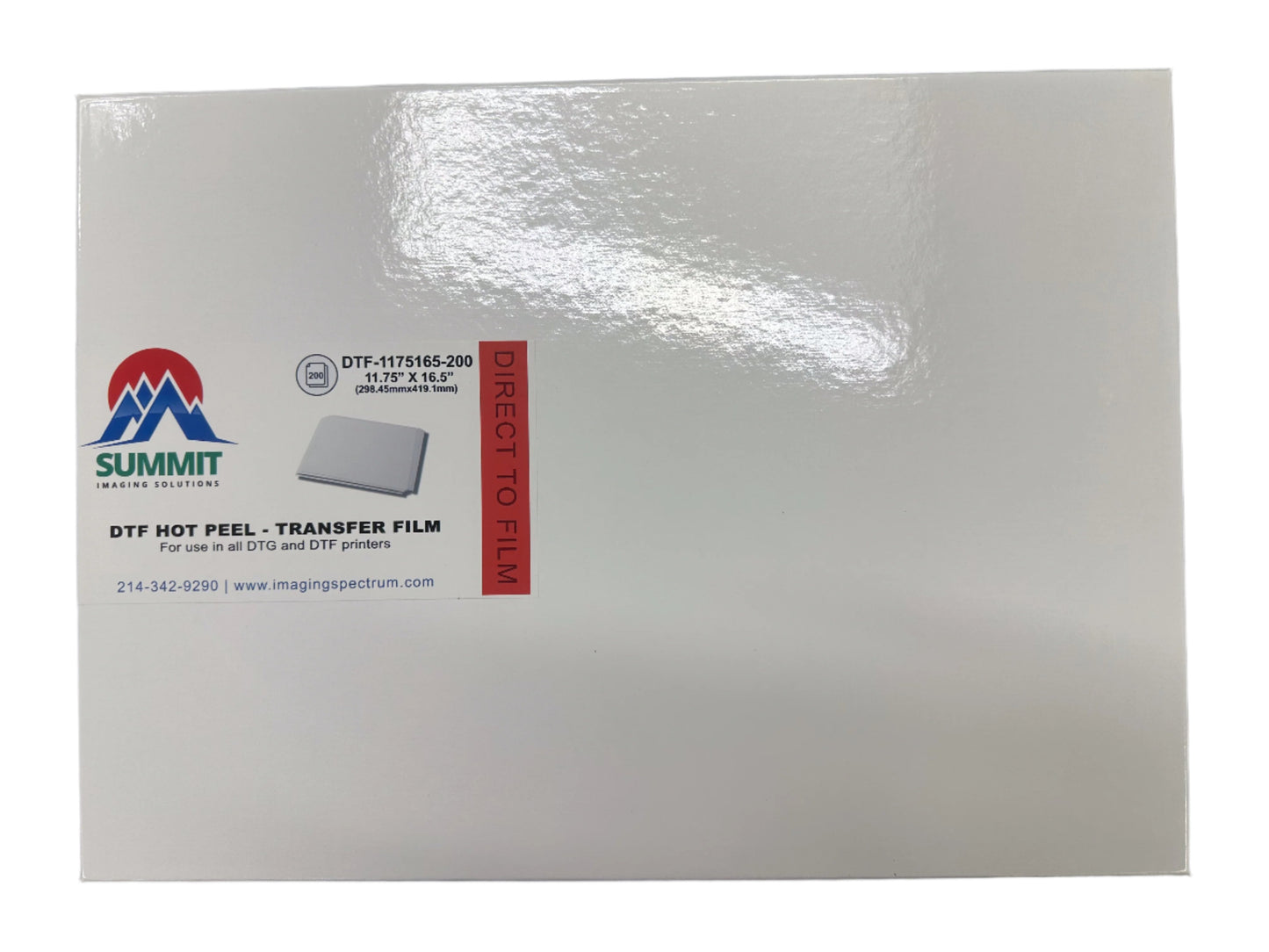 Summit DTF Hot Peel - 11.75in x 16.5in, 200 Sheets