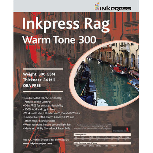 Inkpress Rag Warm Tone 300 gsm 13" x 19" x25 sheets