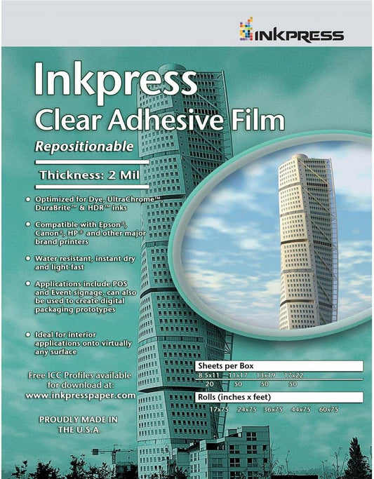 Inkpress Repositionable Adhesive Clear Film  24" x 75'